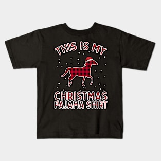 Red Plaid Pajama Horse Santa Hat Christmas Gift Women Girls Kids T-Shirt